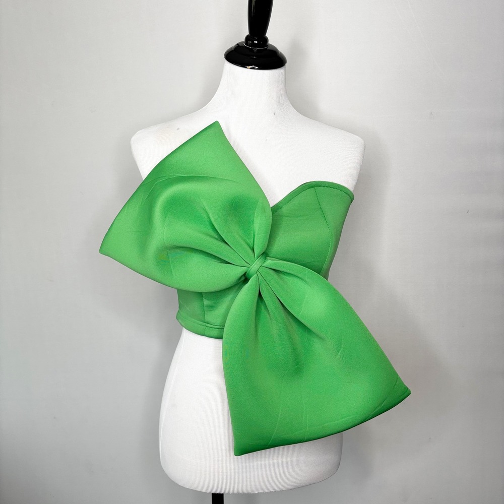 Dee Dee Green Oversized Bow Strapless Scuba Crop Top Womens‎ Size S